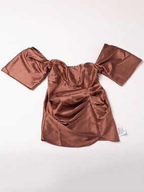 ASOS LUXE Drape Wrap Brown Bronze Satin Mini Dress New With Tags Size 8